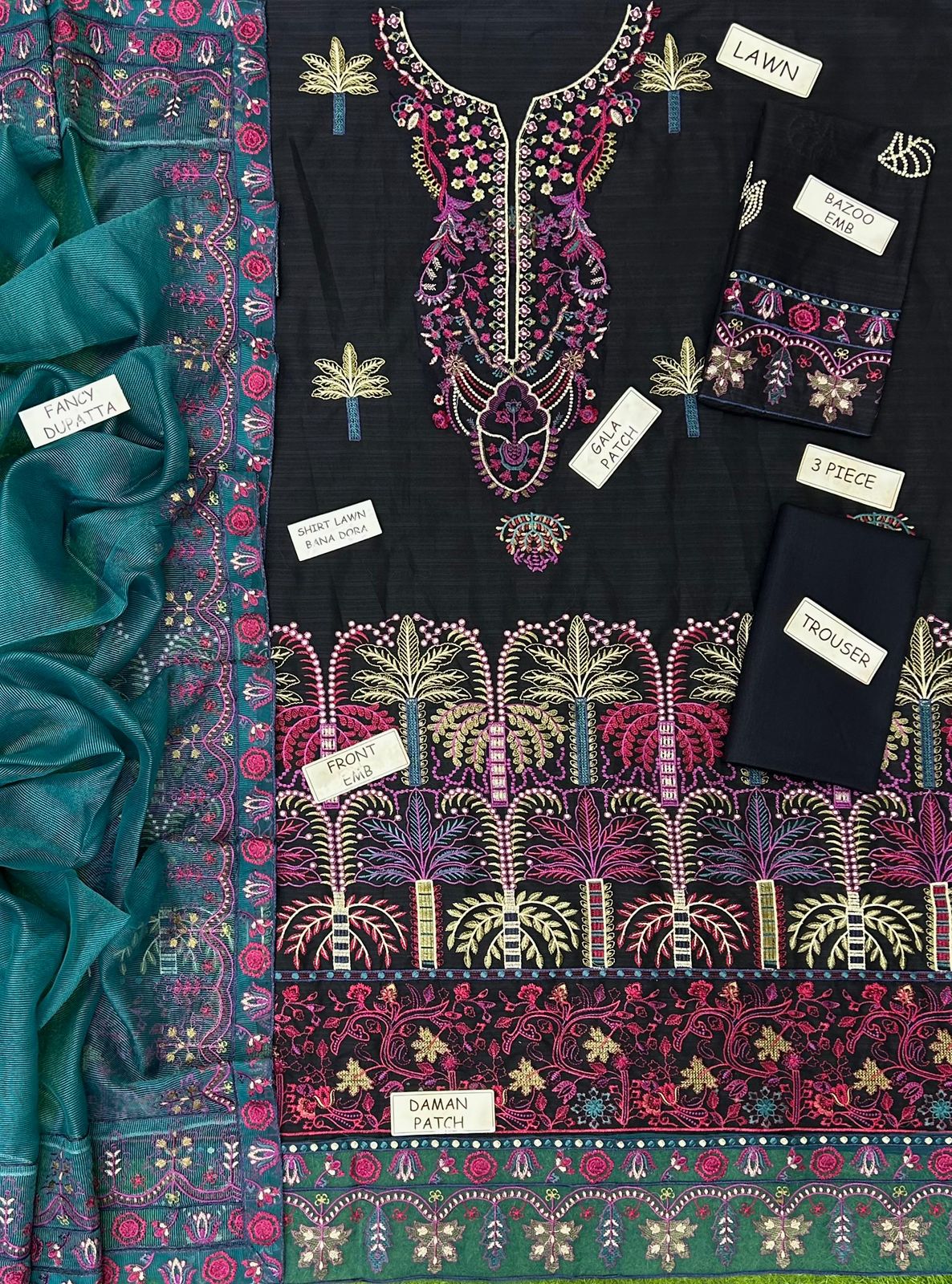 aneela’s 3 piece unstitched lawn suit with heavy embroidery & monark dupatta aneela’s 3 piece unstitched lawn suit with heavy embroidery & monark dupatta