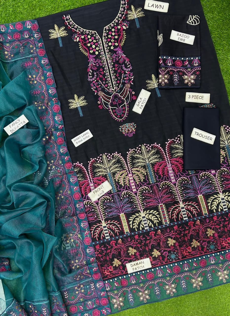 aneela’s 3 piece unstitched lawn suit with heavy embroidery & monark dupatta aneela’s 3 piece unstitched lawn suit with heavy embroidery & monark dupatta